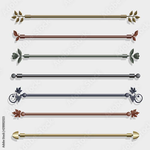cornices for curtains, interior design, fashion, various types of design solutions for cornice, set of different elements of the cornice, flat design, vector graphics to design
