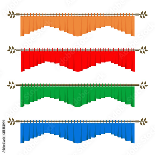 cornices with curtains, interior design, fashion, various types of design solutions for cornice, set of different elements of the cornice, flat design, vector graphics to design