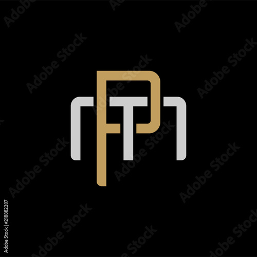 Initial letter M and P, MP, PM, overlapping interlock logo, monogram line art style, silver gold on black background