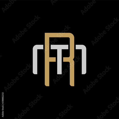 Initial letter M and R, MR, RM, overlapping interlock logo, monogram line art style, silver gold on black background