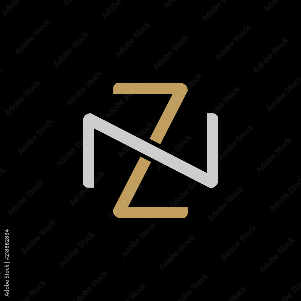 Initial letter N and Z, NZ, ZN, overlapping interlock logo, monogram line art style, silver gold on black background Initial letter N and Z, NZ, ZN, overlapping interlock logo, monogram line art style, silver gold on black background