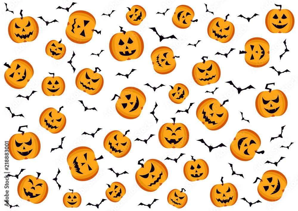 Collection of Halloween pumpkins faces pattern background. Vector illustration Collection of Halloween pumpkins faces pattern background. Vector illustration