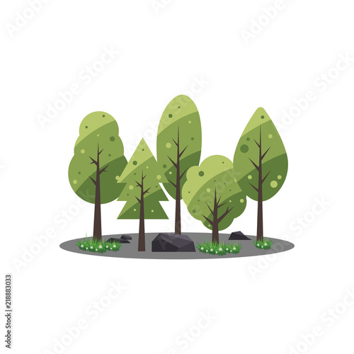 Eco style life green forest flat design background. Vector illustration
