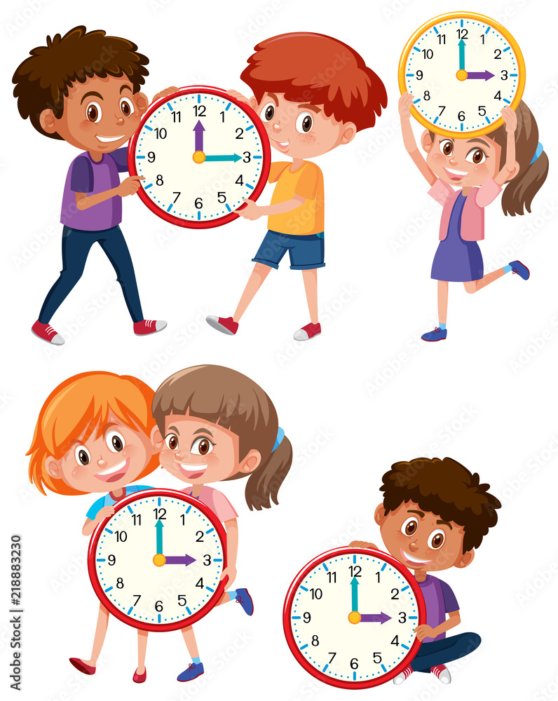 Children and time on white background Stock Vector | Adobe Stock