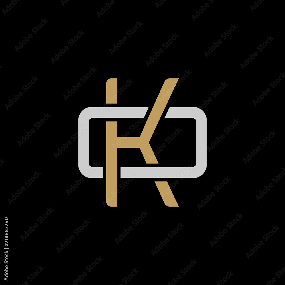 Initial letter O and K, OK, KO, overlapping interlock logo, monogram line art style, silver gold on black background Initial letter O and K, OK, KO, overlapping interlock logo, monogram line art style, silver gold on black background
