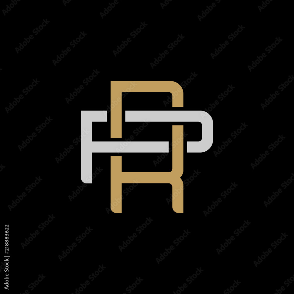Initial letter P and R, PR, RP, overlapping interlock logo, monogram line art style, silver gold on black background Initial letter P and R, PR, RP, overlapping interlock logo, monogram line art style, silver gold on black background