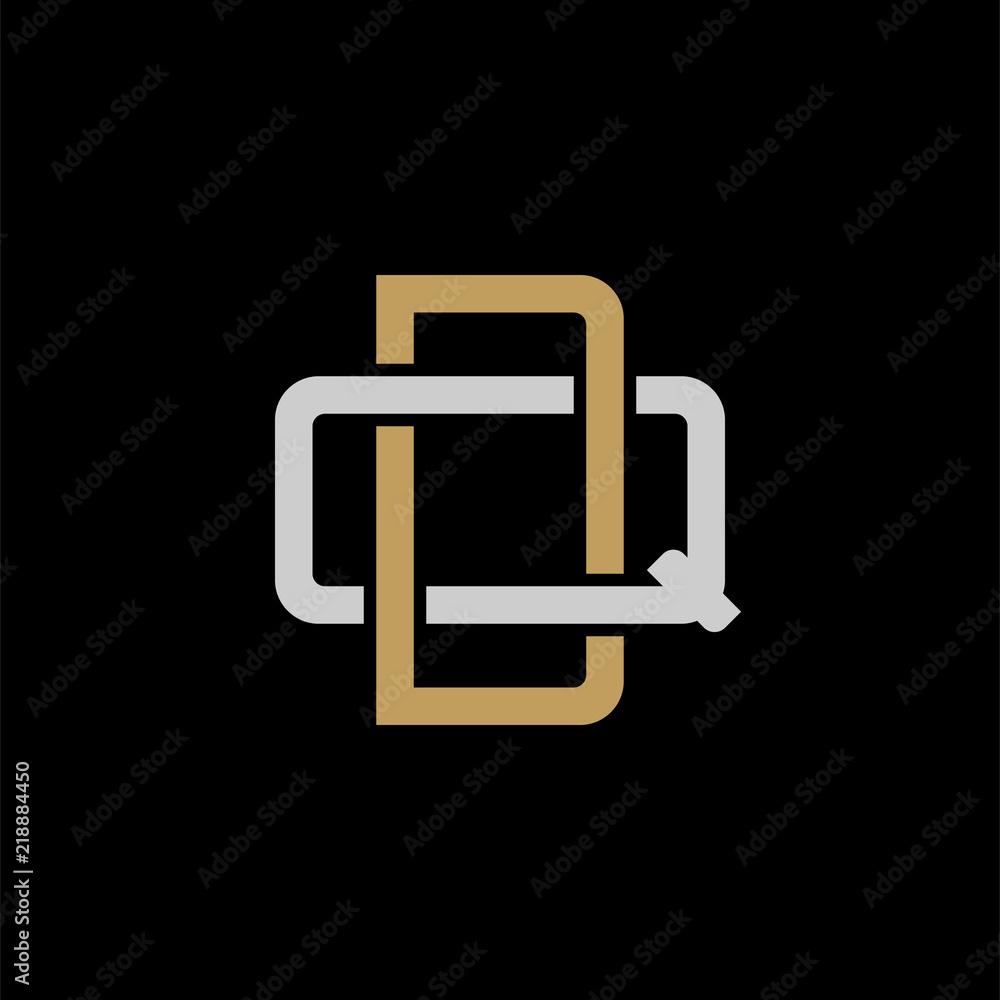 Fototapeta premium Initial letter Q and D, QD, DQ, overlapping interlock logo, monogram line art style, silver gold on black background