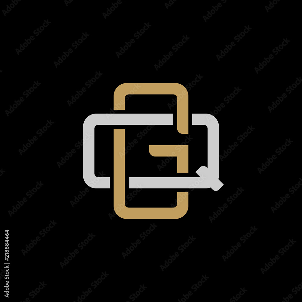 Initial letter Q and G, QG, GQ, overlapping interlock logo, monogram line art style, silver gold on black background Initial letter Q and G, QG, GQ, overlapping interlock logo, monogram line art style, silver gold on black background