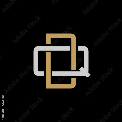 Initial letter Q and D, QD, DQ, overlapping interlock logo, monogram line art style, silver gold on black background