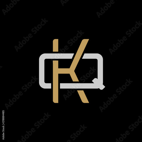 Initial letter Q and K, QK, KQ, overlapping interlock logo, monogram line art style, silver gold on black background