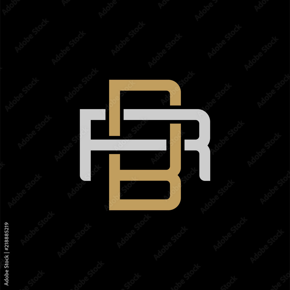 Initial letter R and B, RB, BR, overlapping interlock logo, monogram line art style, silver gold on black background Initial letter R and B, RB, BR, overlapping interlock logo, monogram line art style, silver gold on black background