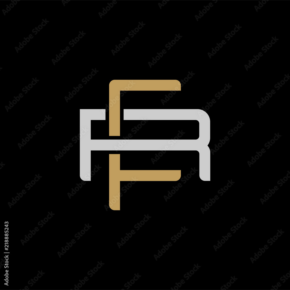 Initial letter R and F, RF, FR, overlapping interlock logo, monogram line art style, silver gold on black background Initial letter R and F, RF, FR, overlapping interlock logo, monogram line art style, silver gold on black background