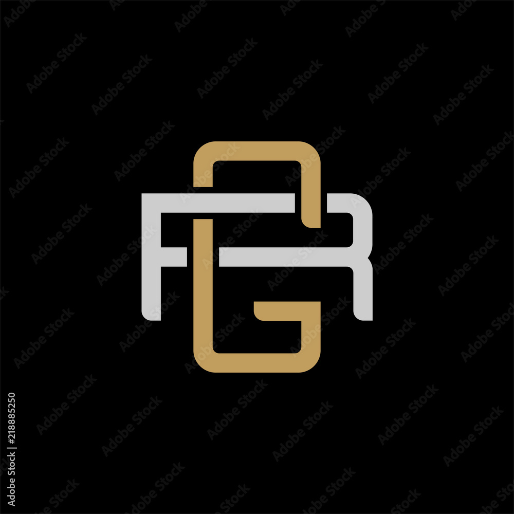 Initial letter R and G, RG, GR, overlapping interlock logo, monogram line art style, silver gold on black background Initial letter R and G, RG, GR, overlapping interlock logo, monogram line art style, silver gold on black background