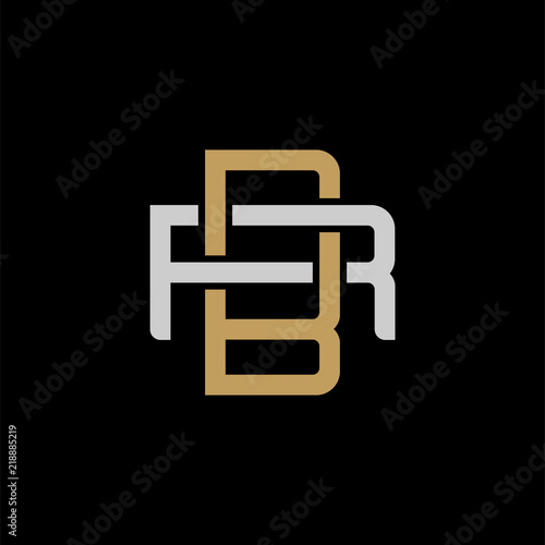 Initial letter R and B, RB, BR, overlapping interlock logo, monogram line art style, silver gold on black background