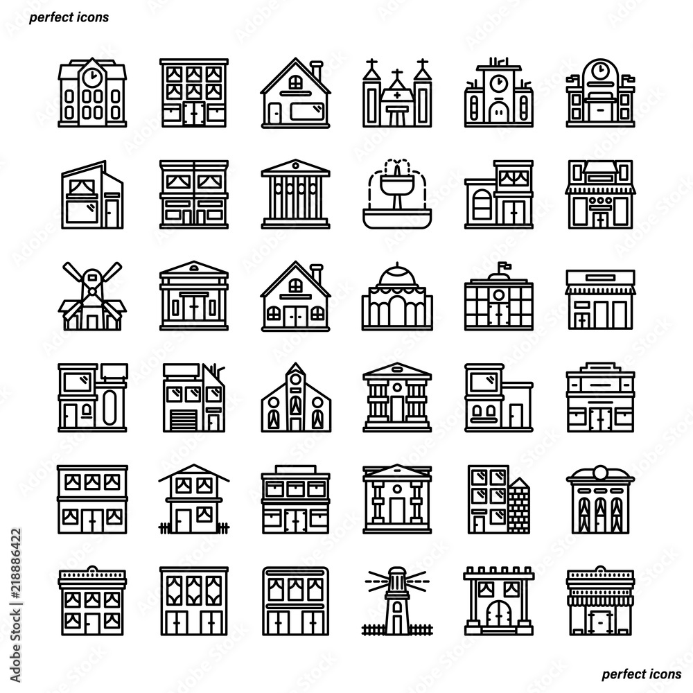 Real Estate Outline Icons perfect pixel. 