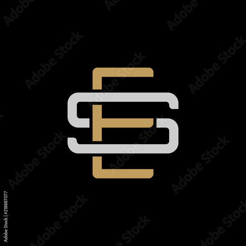 Initial letter S and E, SE, ES, overlapping interlock logo, monogram line art style, silver gold on black background