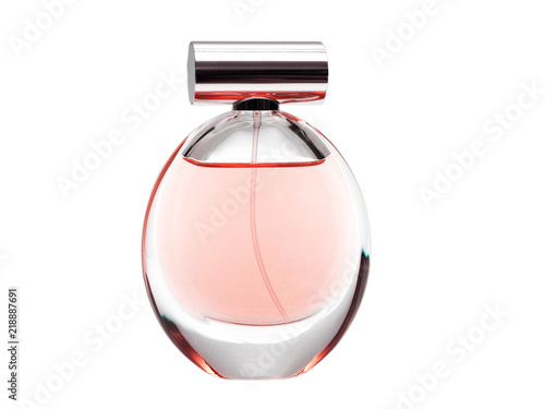 Pink Perfume bottle isolated on white background with clipping path