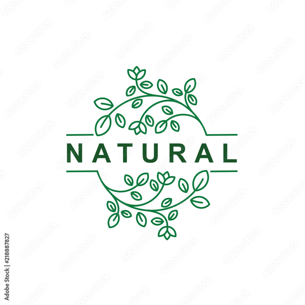 nature leaf line art logo, eco floral icon symbol vector illustration