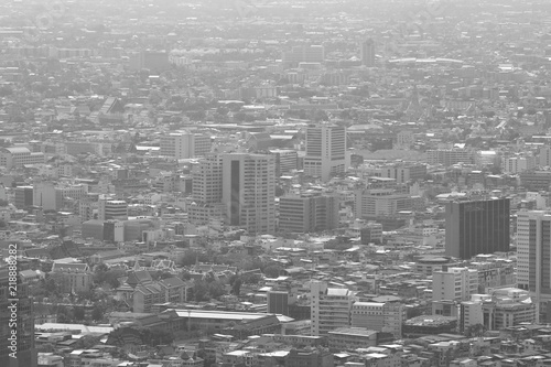 Black and white toned image of aerial view of Bangkok city