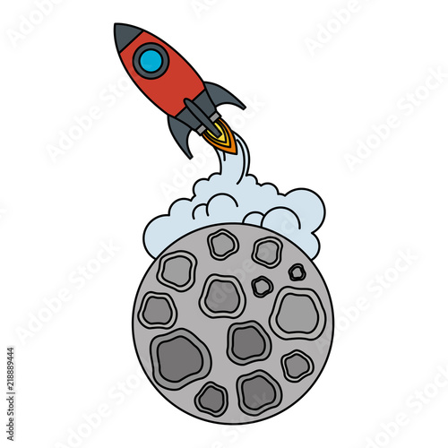 moon satellite with rocket flying