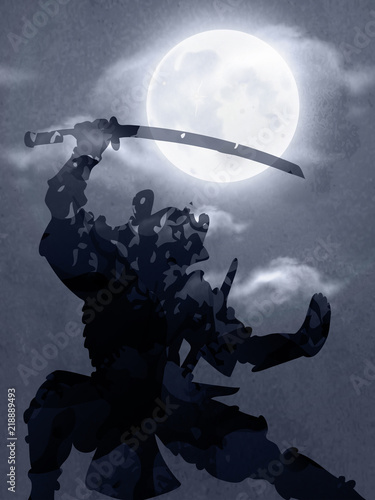 Obraz na plátně A Japanese Samurai Under The Moonlight