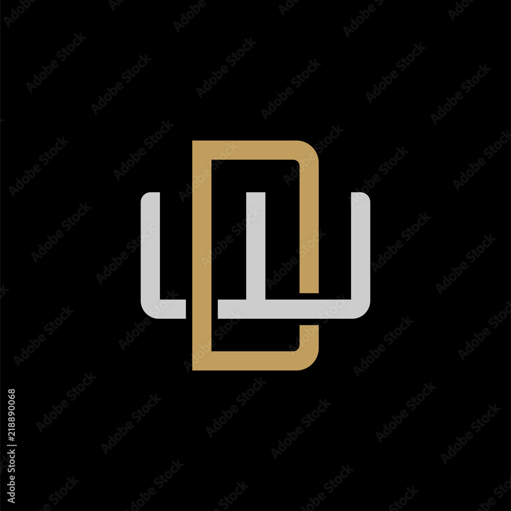 Initial letter W and D, WD, DW, overlapping interlock logo, monogram line art style, silver gold on black background Initial letter W and D, WD, DW, overlapping interlock logo, monogram line art style, silver gold on black background