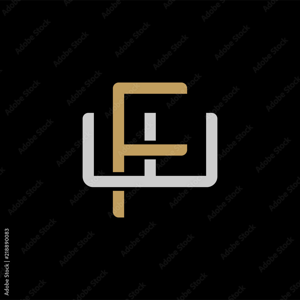 Initial letter W and F, WF, FW, overlapping interlock logo, monogram line art style, silver gold on black background Initial letter W and F, WF, FW, overlapping interlock logo, monogram line art style, silver gold on black background