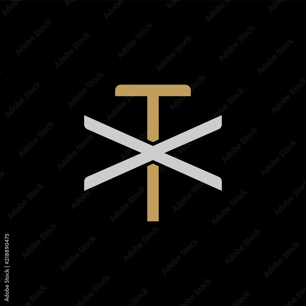 Initial letter X and T, XT, TX, overlapping interlock logo, monogram line art style, silver gold on black background Initial letter X and T, XT, TX, overlapping interlock logo, monogram line art style, silver gold on black background