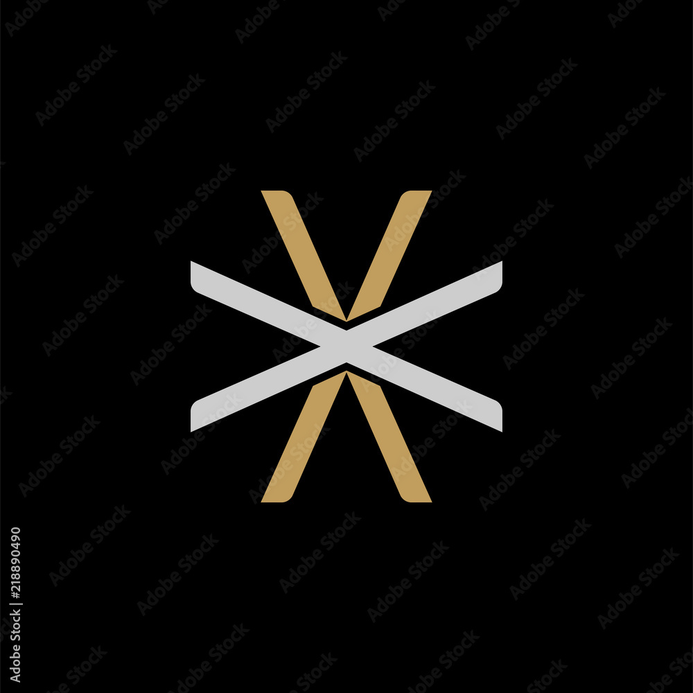 Initial letter X and X, XX, overlapping interlock logo, monogram line art style, silver gold on black background Initial letter X and X, XX, overlapping interlock logo, monogram line art style, silver gold on black background
