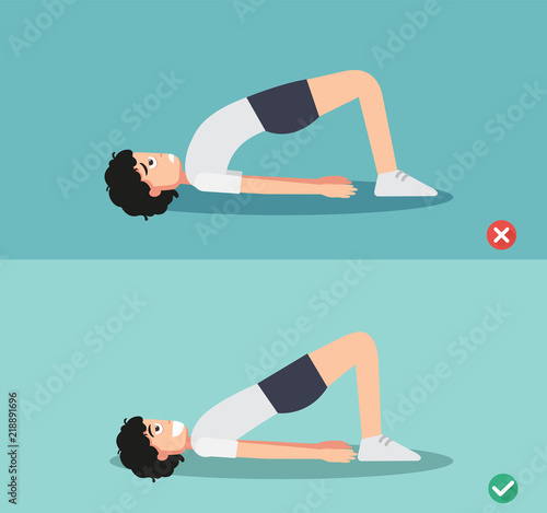 man wrong and right back strengthening exercises posture,vector illustration