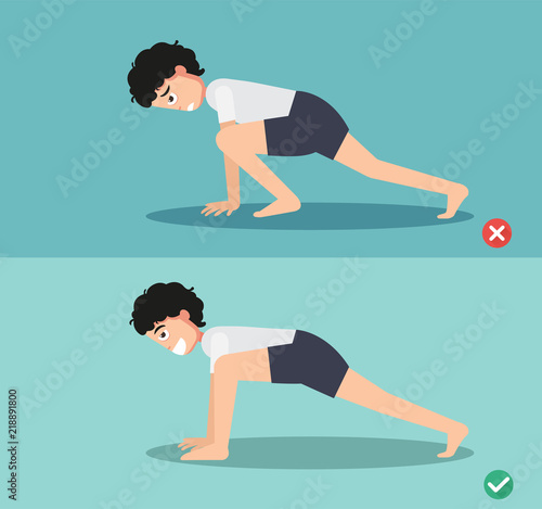 man wrong and right lizard lunge posture,vector illustration