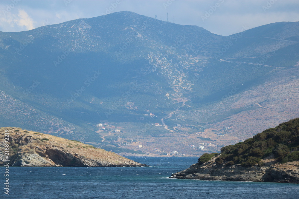 View to island of Evia in Mediterranean (Aegean) sea, Greece