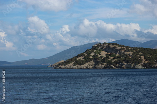 View to island of Evia in Mediterranean (Aegean) sea, Greece