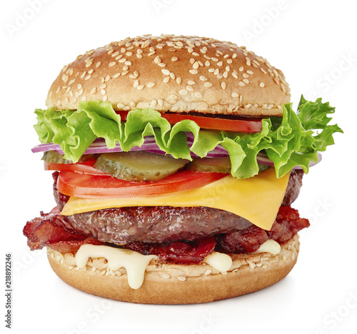 big fresh cheeseburger isolated on white background