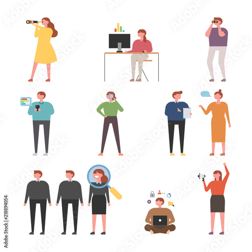 people searching something. flat design style vector graphic illustration set