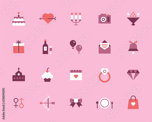simple wedding object icons. flat design style vector graphic illustration set