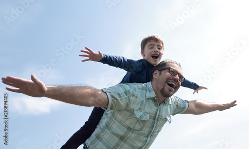 funny father and son spend time together