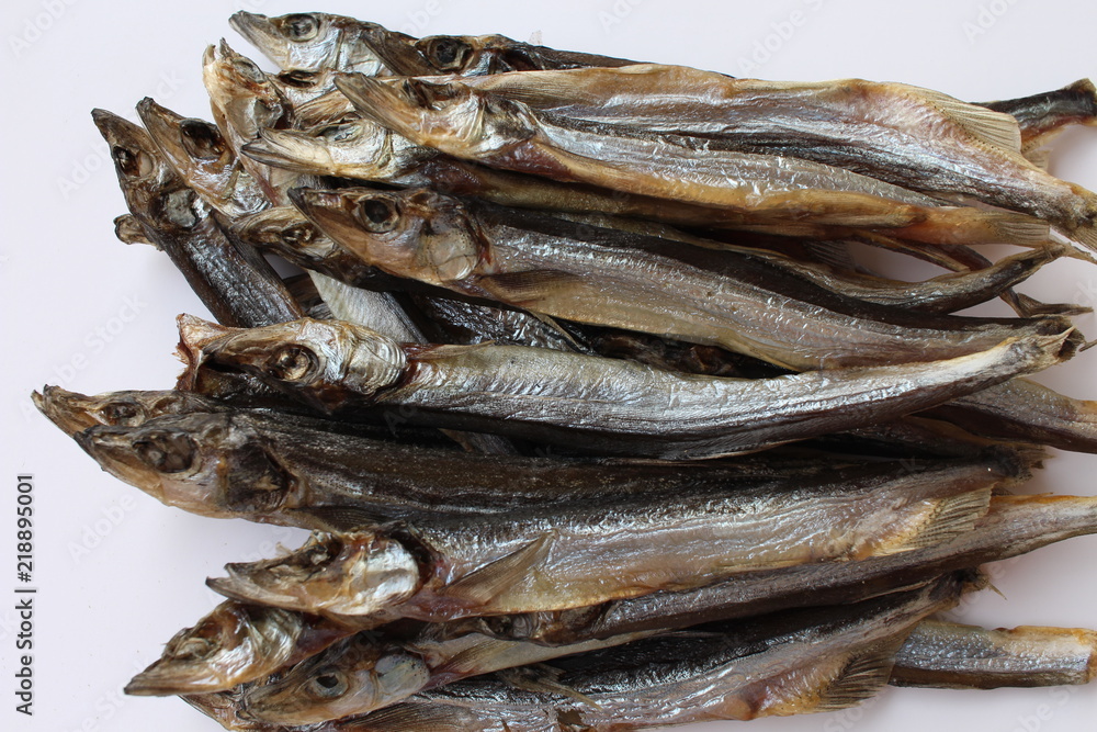Dried capelin close-up.