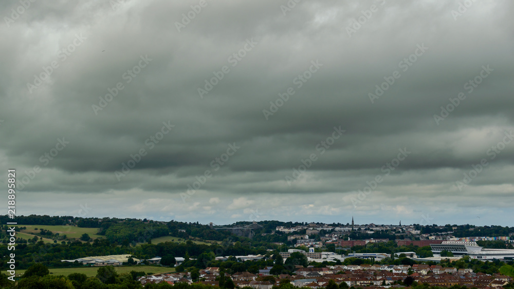 View of Bristol Facing North, Dramatic Heavy Clouds before Rain, English Cloudscape Summer 2018 horizontal photography