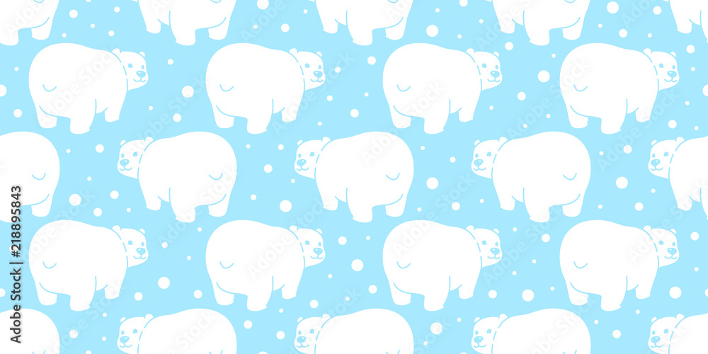 Bear seamless pattern polar bear vector snow background illustration cartoon wallpaper isolated