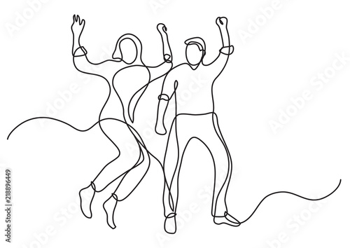 continuous line drawing of happy couple of man and woman