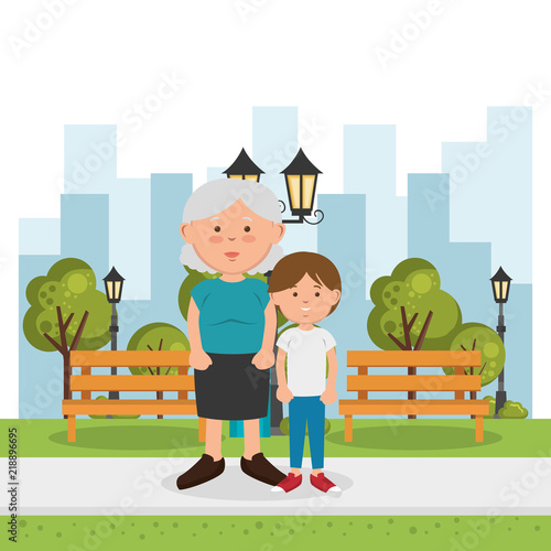 grandmother with grandson characters