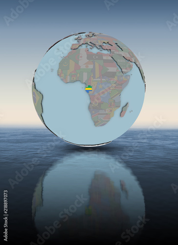 Gabon on globe above water surface