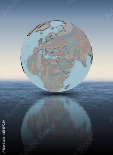 Fototapeta Naklejka Na Ścianę i Meble -  Cyprus on globe above water surface
