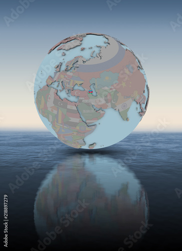 Azerbaijan on globe above water surface