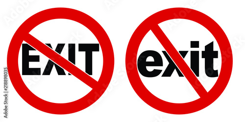 Free Download No exit sign. Black text in red crossed circle. Version with capitals and small letters - GFXLoad