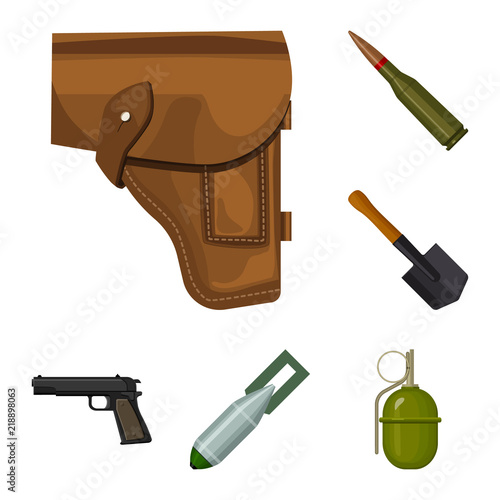 Army and armament cartoon icons in set collection for design. Weapons and equipment vector symbol stock web illustration.