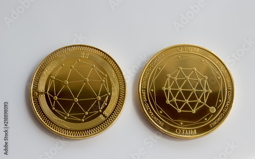 Crypto currency digital coin - qtum front and back photo