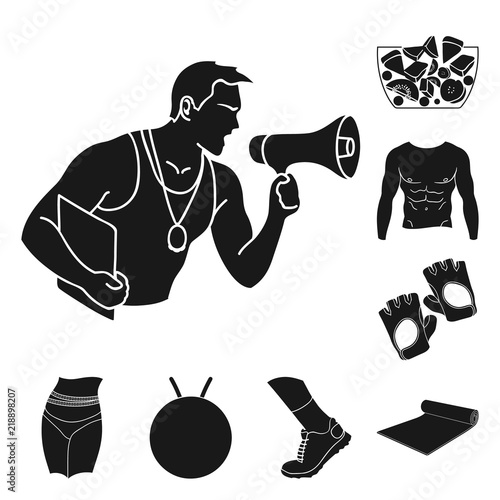 Fitness and attributes black icons in set collection for design. Fitness equipment vector symbol stock web illustration.