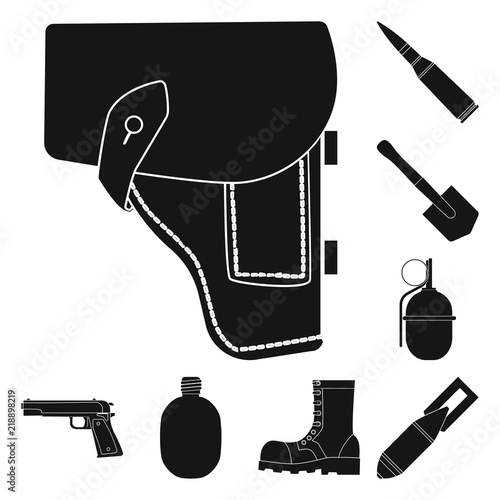 Army and armament black icons in set collection for design. Weapons and equipment vector symbol stock web illustration.